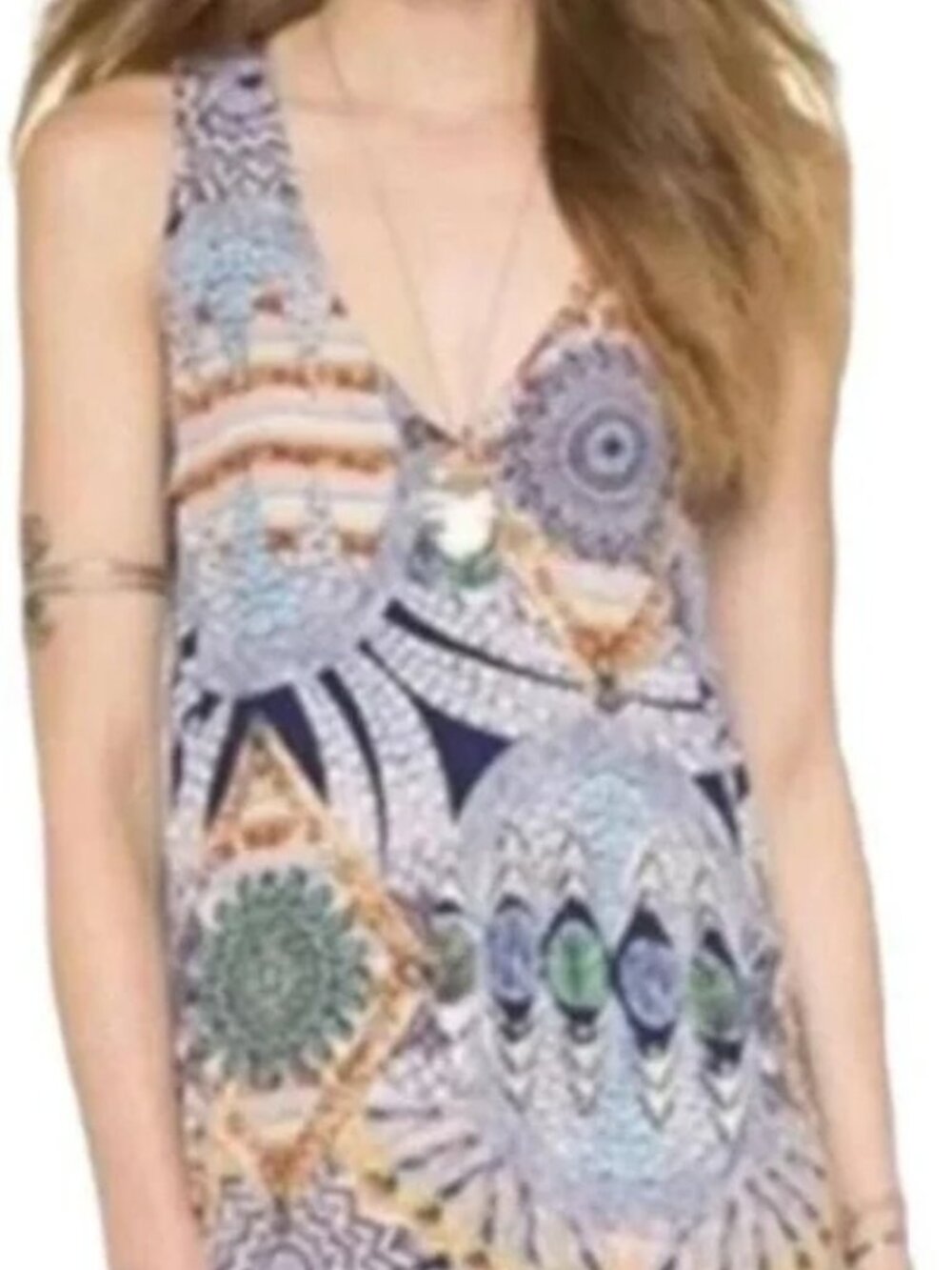 Flynn Skye Market Maxi Dress Boho Feather Print Size L